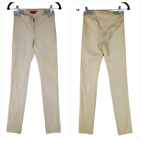 Alice‎ + Olivia Leather Pant 2 Women Cream Gold Metallic Sparkly Skinny Zip USA - Picture 1 of 13